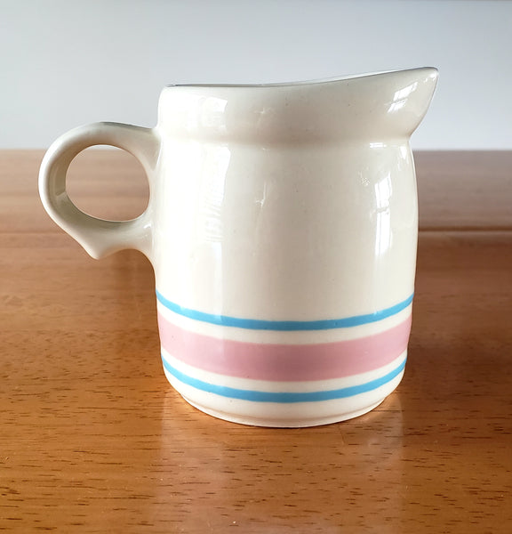 McCoy Creamer Pink and Blue Bands Stone Craft USA 8 oz.