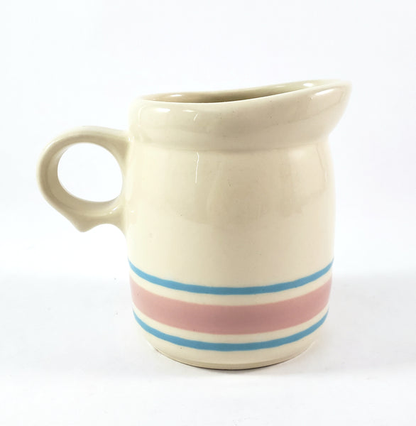 McCoy Creamer Pitcher Pink and Blue Bands Stone Craft USA