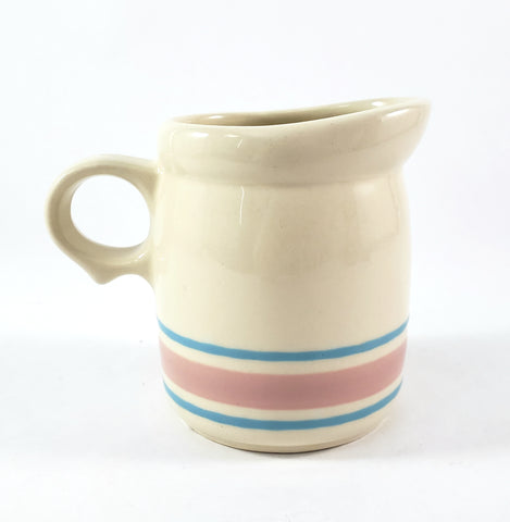 McCoy Creamer Pitcher Pink and Blue Bands Stone Craft USA
