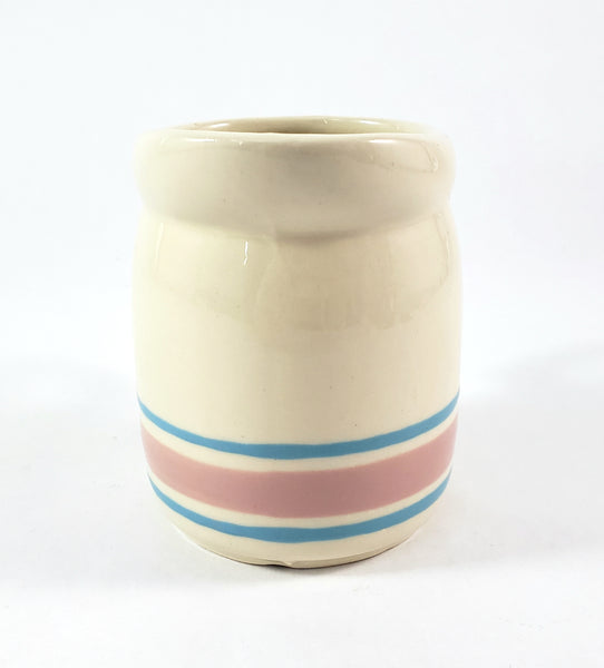 McCoy Creamer Pink and Blue Bands Stone Craft USA 8 oz.
