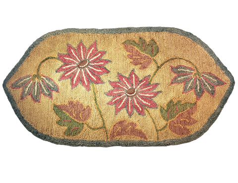 Vintage Hand Hooked Rug Pink & Green Floral Pointed Oval