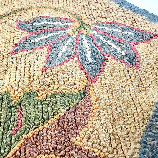Vintage Hand Hooked Rug Pink & Green Floral Pointed Oval 37 x 19