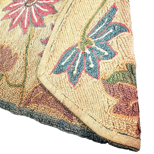 Vintage Hand Hooked Rug Pink & Green Floral Pointed Oval 37 x 19
