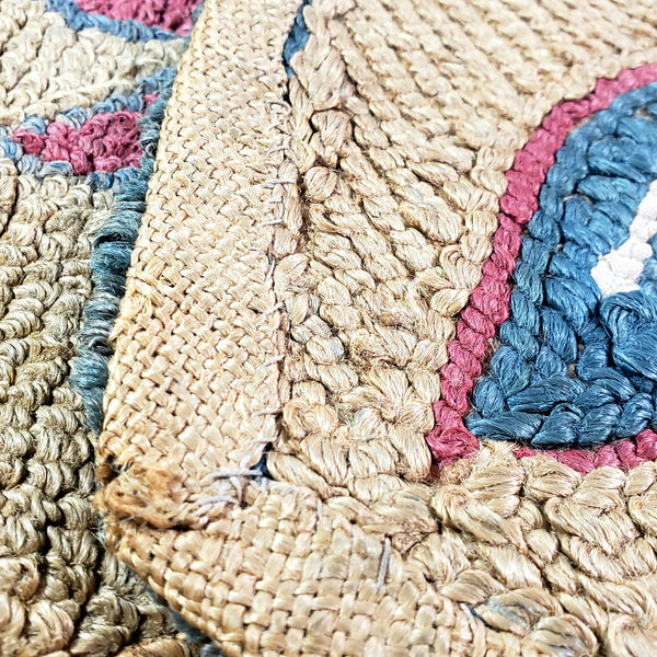 Vintage Hand Hooked Rug Pink & Green Floral Pointed Oval 37 x 19