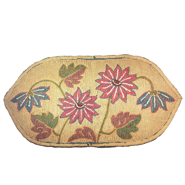 Vintage Hand Hooked Rug Pink & Green Floral Pointed Oval 37 x 19