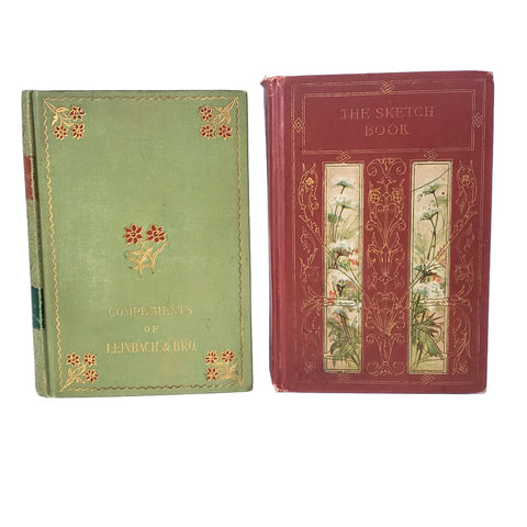 The Sketch Book by Washington Irving Collection of 2 Decorative Red & Green Covers