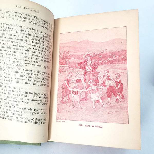The Sketch Book by Washington Irving Collection of 2 Decorative Red & Green Covers