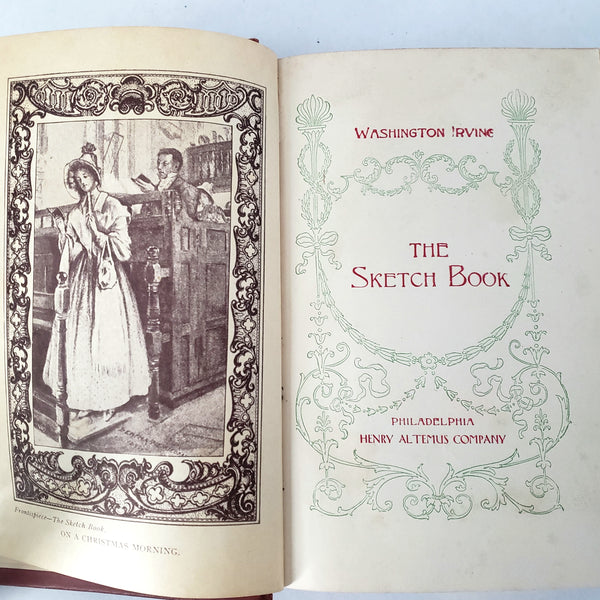 The Sketch Book by Washington Irving Collection of 2 Decorative Red & Green Covers