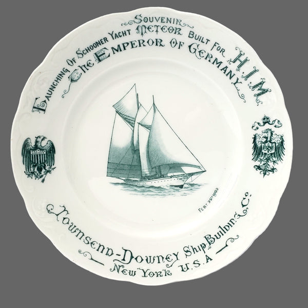Historical 1902 Schooner Yacht METEOR Souvenir Plate Syracuse China New York