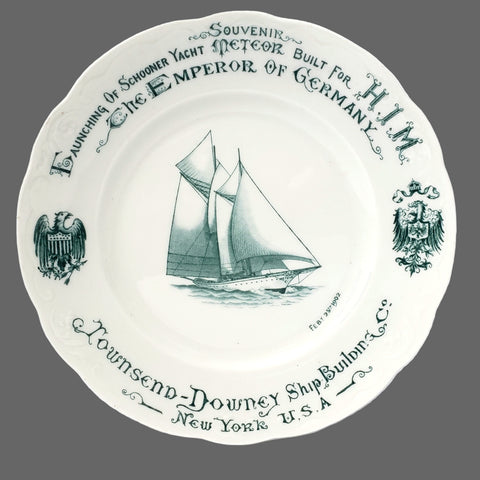 Historical 1902 Schooner Yacht METEOR Souvenir Plate Syracuse China New York