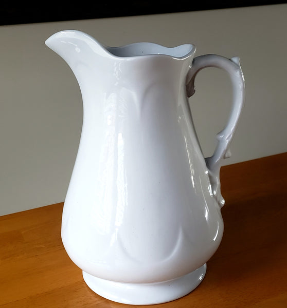 Antique White Ironstone Pitcher - Ewer 12" James Edwards Burslem England