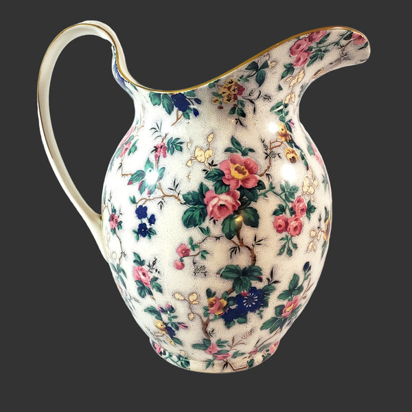 Large Antique English Crown Ducal Ware Chintz Pitcher Ascot Pattern 5 Quart