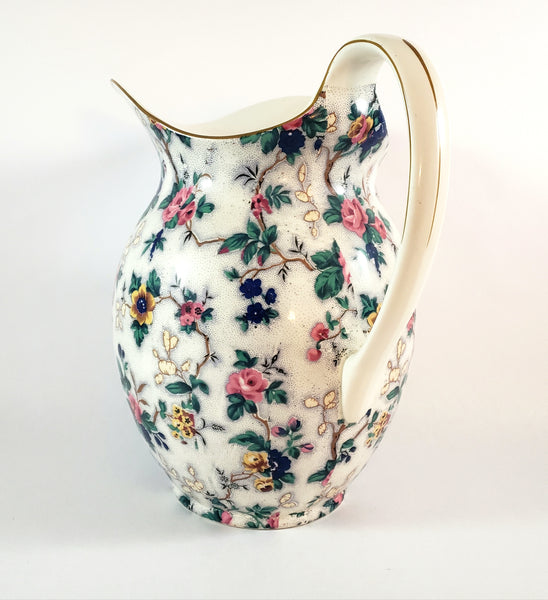 Large Antique English Crown Ducal Ware Chintz Pitcher Ascot Pattern 5 Quart