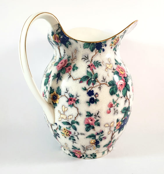 Large Antique English Crown Ducal Ware Chintz Pitcher Ascot Pattern 5 Quart