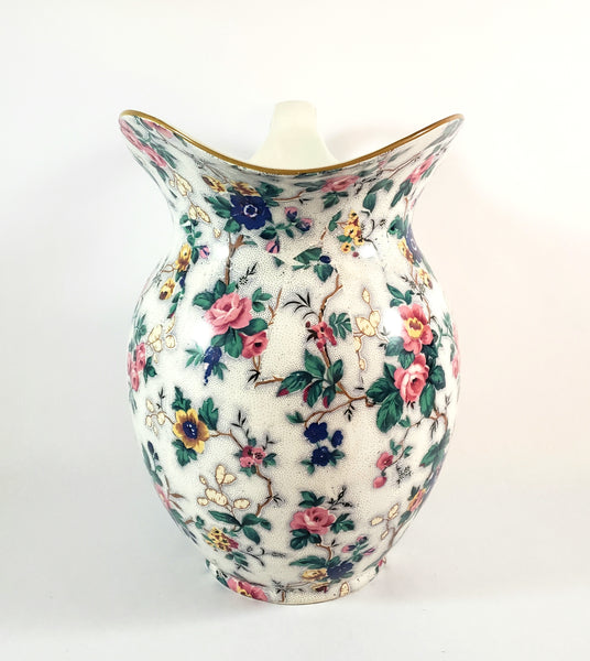 Large Antique English Crown Ducal Ware Chintz Pitcher Ascot Pattern 5 Quart