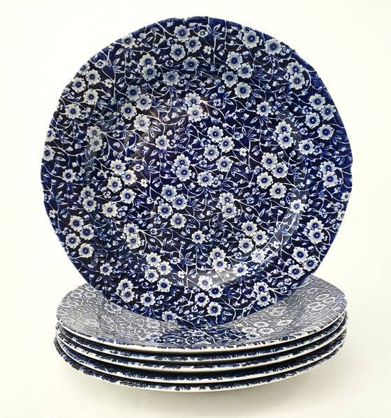Vintage Royal Crownford Dinner Plates Set fo 6 Blue Calico Staffordshire England