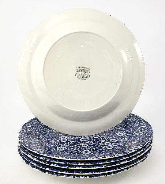 Vintage Royal Crownford Dinner Plates Set fo 6 Blue Calico Staffordshire England