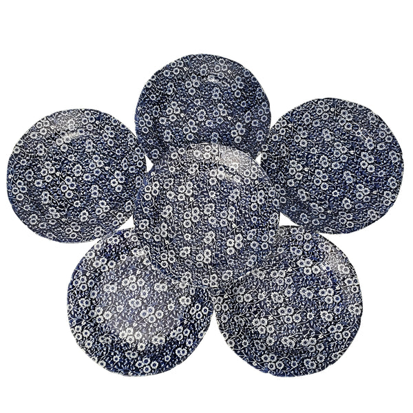 Vintage Royal Crownford Dinner Plates Set fo 6 Blue Calico Staffordshire England