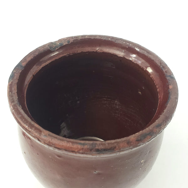 Antique Glazed Redware Apple Butter Preserve Crock 4 1/4" Pennsylvania