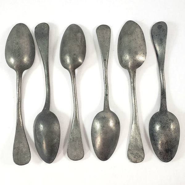 Old Antique Pewter Tablespoons Collection of 6