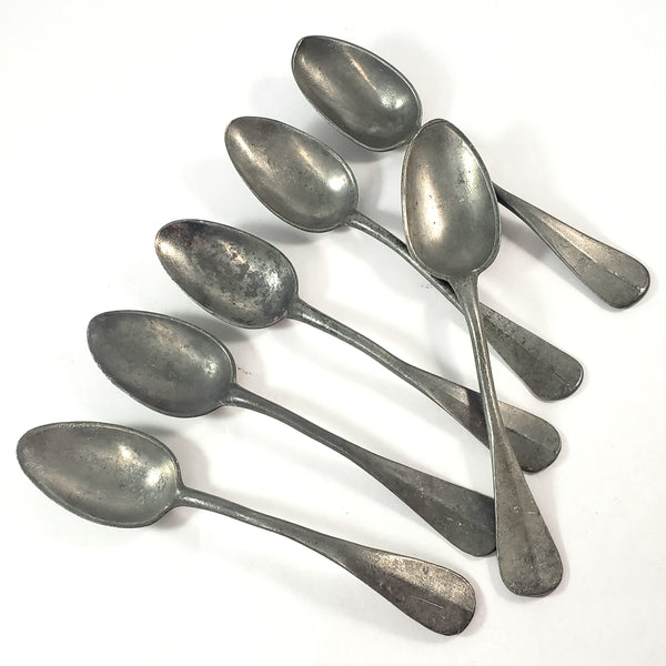 Old Antique Pewter Tablespoons Collection of 6