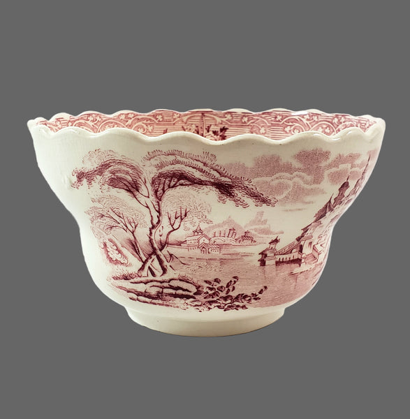Antique Open Sugar Bowl ROSELLE Red Transferware by J. Meir & Son England