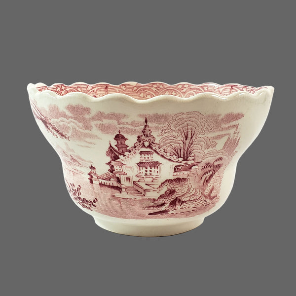 Antique Open Sugar Bowl ROSELLE Red Transferware by J. Meir & Son England