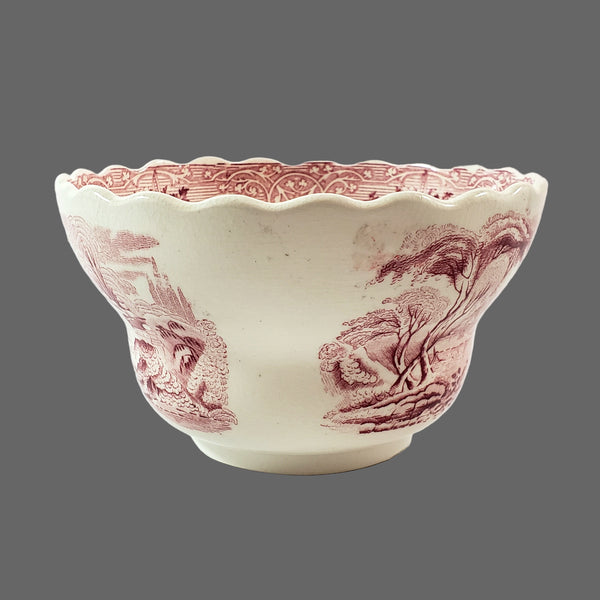 Antique Open Sugar Bowl ROSELLE Red Transferware by J. Meir & Son England