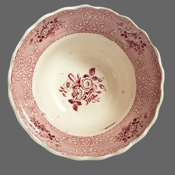 Antique Open Sugar Bowl ROSELLE Red Transferware by J. Meir & Son England