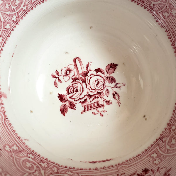 Antique Open Sugar Bowl ROSELLE Red Transferware by J. Meir & Son England