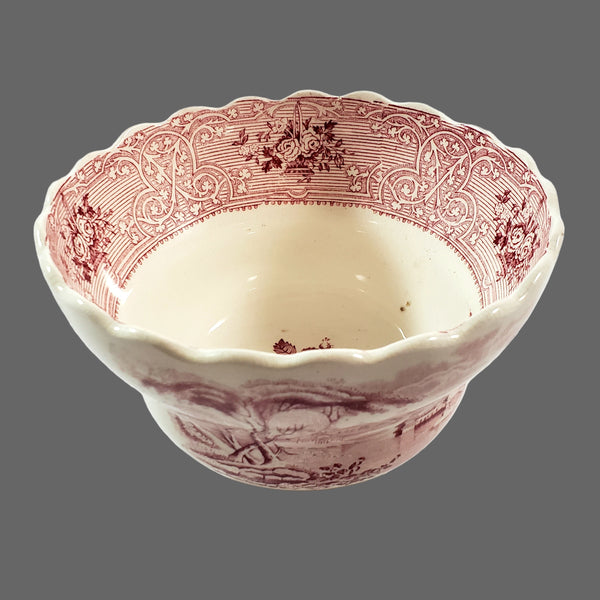 Antique Open Sugar Bowl ROSELLE Red Transferware by J. Meir & Son England