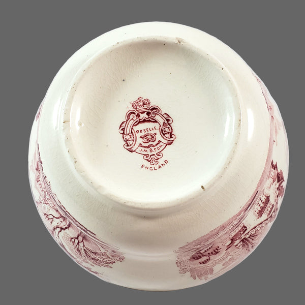 Antique Open Sugar Bowl ROSELLE Red Transferware by J. Meir & Son England