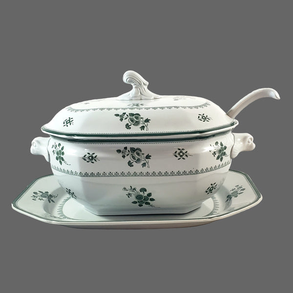 Copeland Spode GLOUCESTER Green Oval Lidded Soup Tureen Underplate & Ladle England