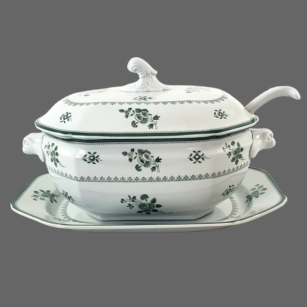 Copeland Spode GLOUCESTER Green Oval Lidded Soup Tureen Underplate & Ladle England