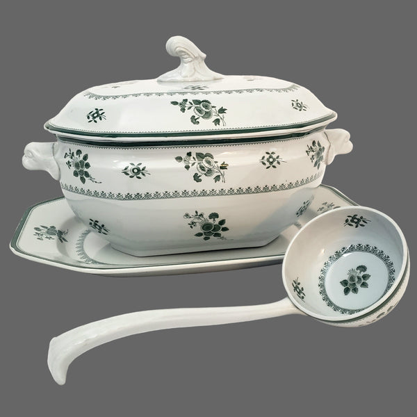 Copeland Spode GLOUCESTER Green Oval Lidded Soup Tureen Underplate & Ladle England