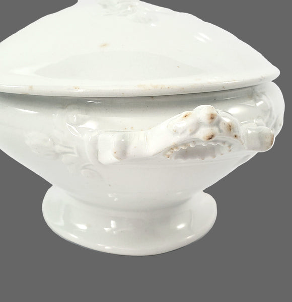 Antique White Ironstone Oval Vegetable Tureen by Wedgwood & Co. Staffordshire England