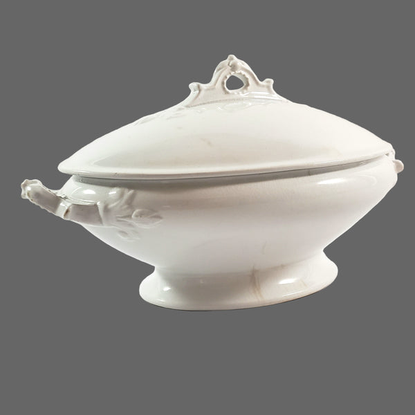 Antique White Ironstone Oval Vegetable Tureen by Wedgwood & Co. Staffordshire England