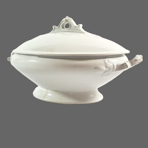 Antique White Ironstone Oval Vegetable Tureen by Wedgwood & Co. Staffordshire England
