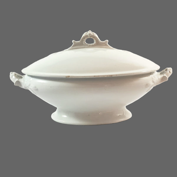 Antique White Ironstone Oval Vegetable Tureen by Wedgwood & Co. Staffordshire England