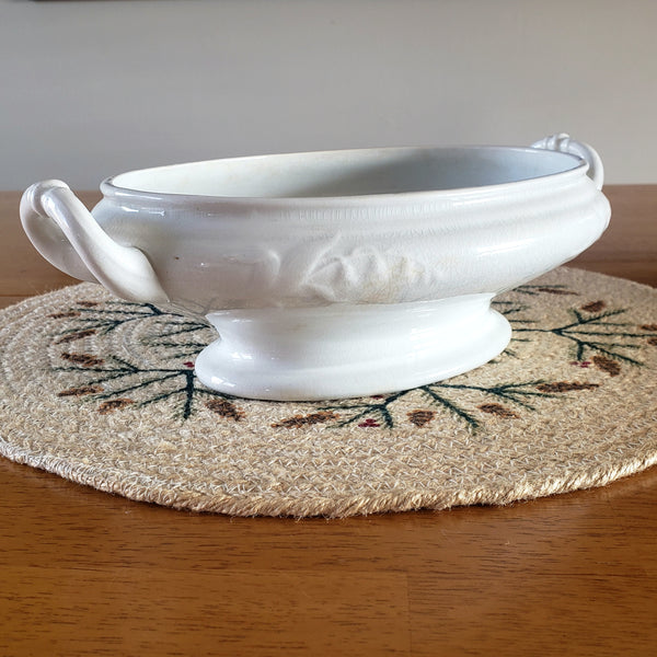 Antique White Ironstone Vegetable Tureen No Lid Lily of the Valley H Burgess England