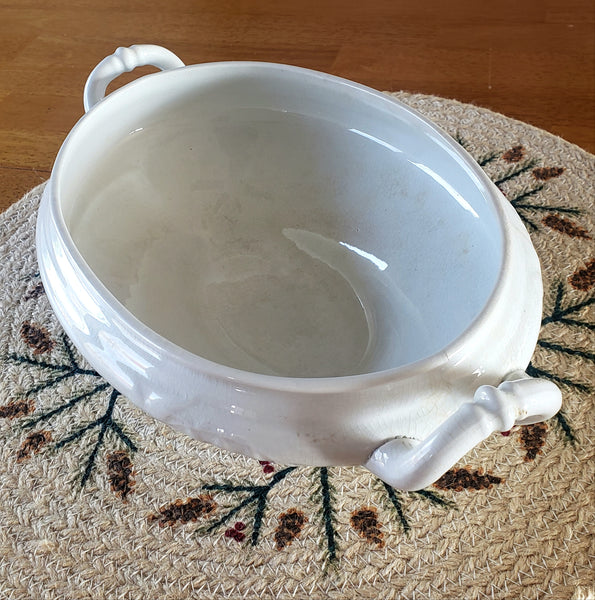 Antique White Ironstone Vegetable Tureen No Lid Lily of the Valley H Burgess England