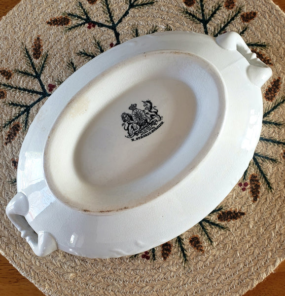 Antique White Ironstone Vegetable Tureen No Lid Lily of the Valley H Burgess England