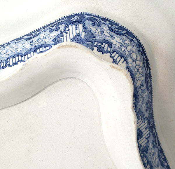 Antique Blue & White Transferware Vegetable Serving Dish Canova Pattern England