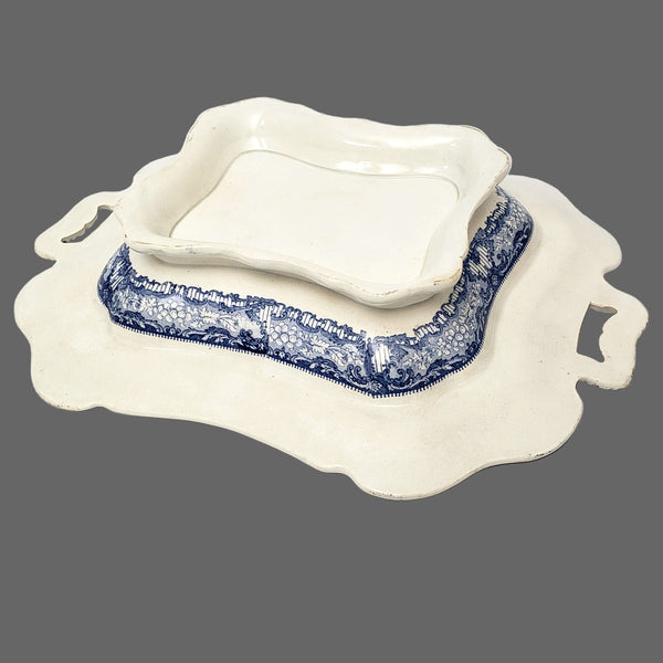 Antique Blue & White Transferware Vegetable Serving Dish Canova Pattern England