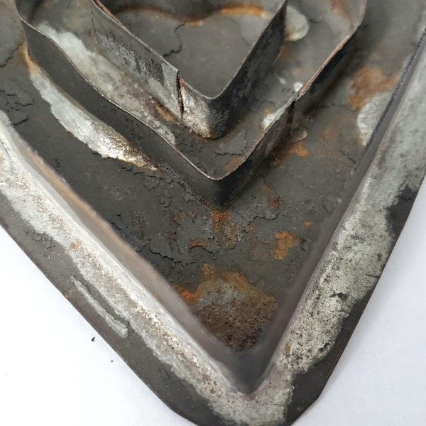 Antique Folk Art Tin Soldered Triple Heart Cookie Cutter Flat Back