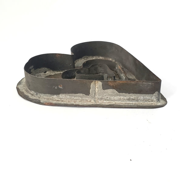 Antique Folk Art Tin Soldered Triple Heart Cookie Cutter Flat Back