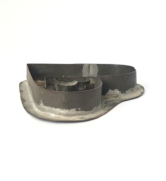 Antique Folk Art Tin Soldered Triple Heart Cookie Cutter Flat Back