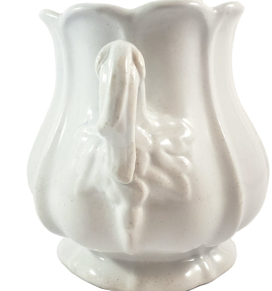 Antique White Ironstone Sugar Bowl with Lid Paneled Grape & Leaf