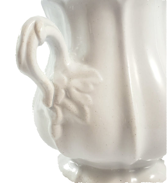 Antique White Ironstone Sugar Bowl with Lid Paneled Grape & Leaf