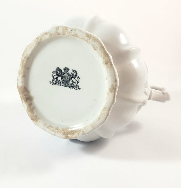 Antique White Ironstone Sugar Bowl with Lid Paneled Grape & Leaf